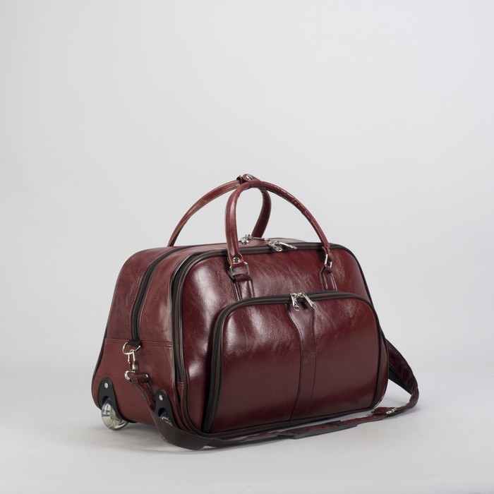 Сумка дорожная малая на колёсах, отдел на молнии, наружный карман, цвет коричневый