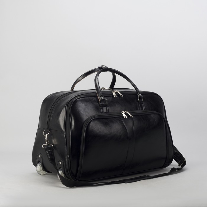 Сумка дорожная большая на колёсах, отдел на молнии, наружный карман, цвет чёрный