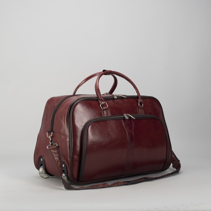 Сумка дорожная большая на колёсах, отдел на молнии, наружный карман, цвет коричневый