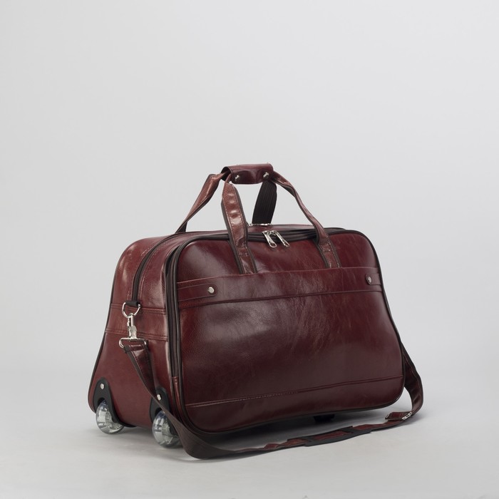 Сумка дорожная малая на колёсах, 2 отдела на молниях, цвет коричневый