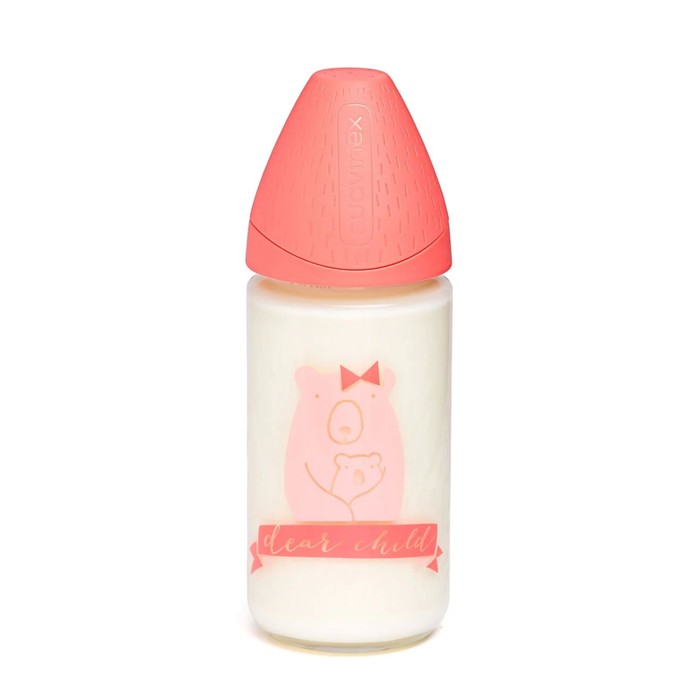 Бутылочка Suavinex (стекло) от 0 мес. 240мл Meaningful Life, кругл. силикон. соска, розовая 379036