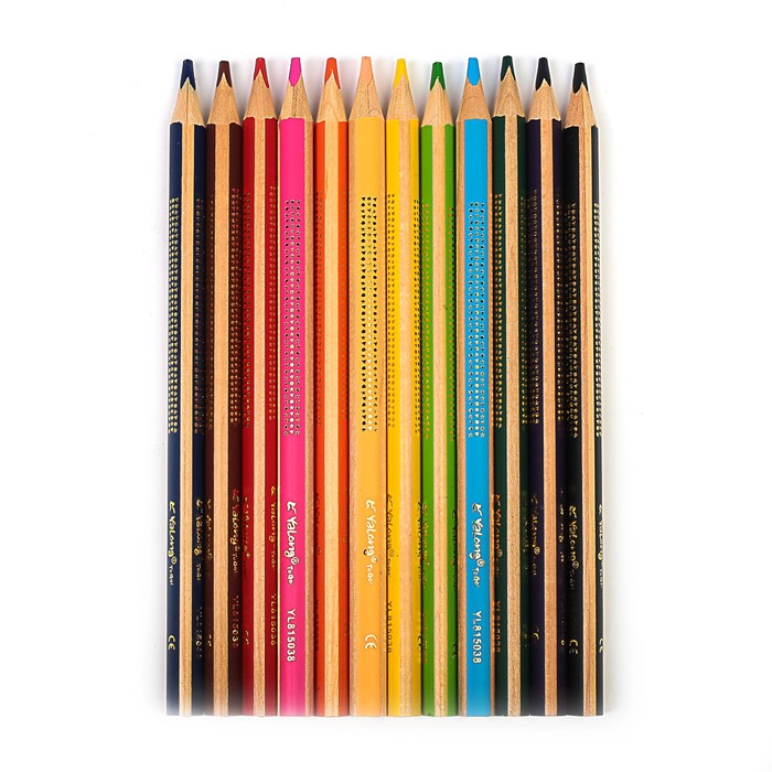 Карандаши 12цв в картонной коробке Yalong ТОЛСТЫЕ заточенные трехгранные МИКС