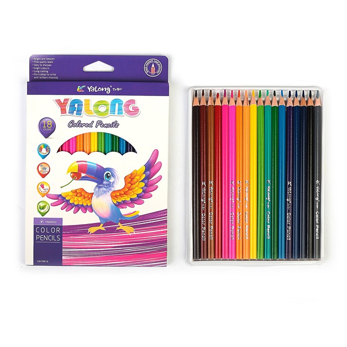 Карандаши 18цв в картонной коробке Yalong заточенные треугольные МИКС