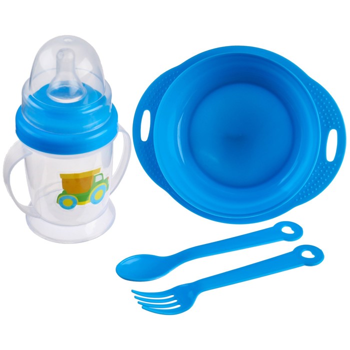 Набор детской посуды «Малыш», 4 предмета: тарелка, бутылочка, ложка, вилка, от 5 мес. набор детской посуды малыш 4 предмета тарелка бутылочка ложка вилка от 5 мес