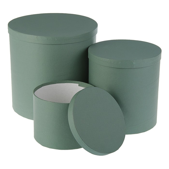 Набор круглых коробок 3в1 "Зелёный холст", 30 х 30 х 30 - 20 х 20 х 15 см