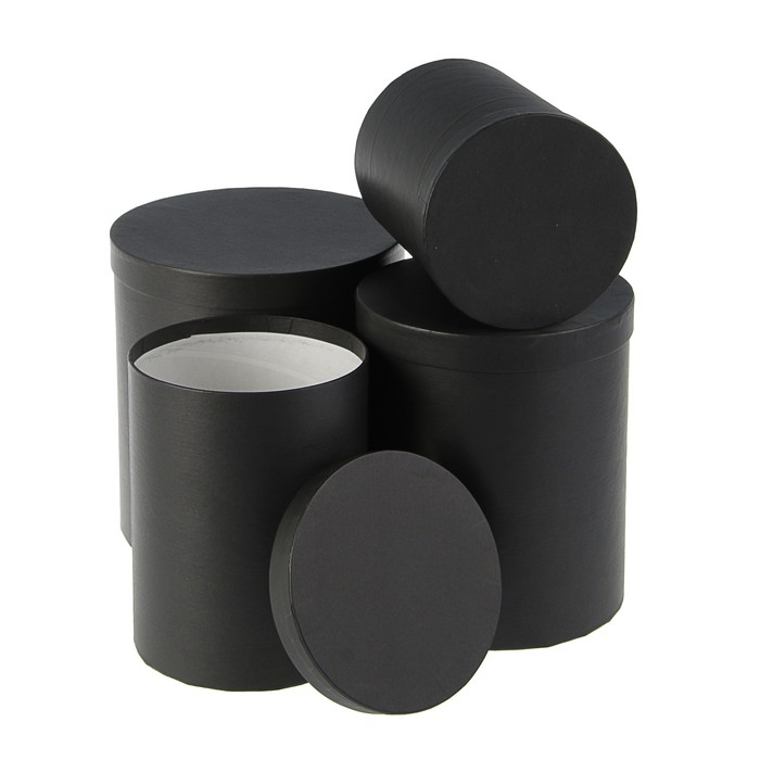 Набор круглых коробок 4в1 "Черная ребристая", 23 х 23 х 25 - 15 х 15 х 20 см
