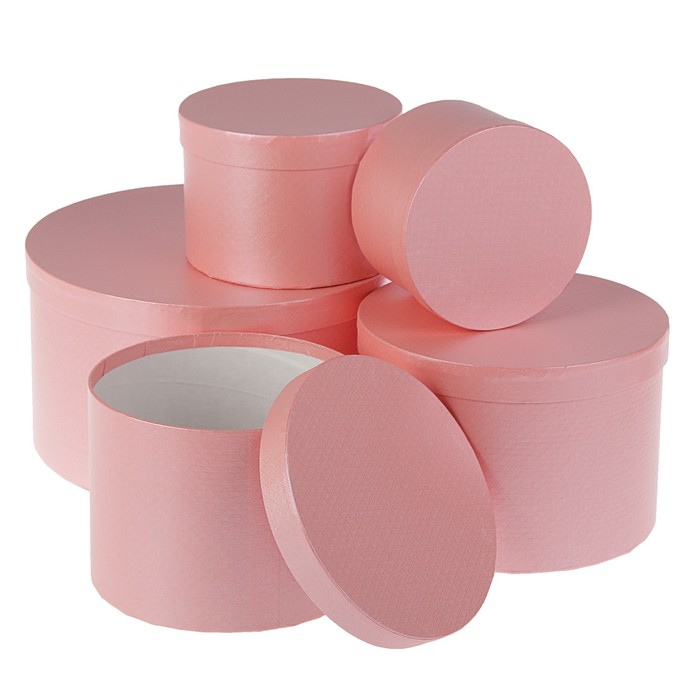 Набор круглых коробок 5в1 "Розовая сетка", 30 х 30 х 17 - 15 х 15 х 10 см