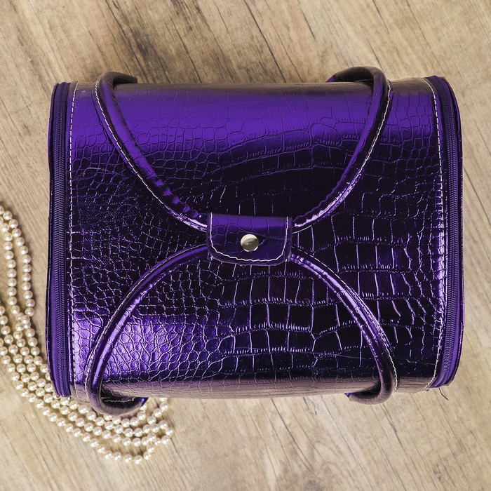 Шкатулка кожзам для косметики "Рептилия" фиолетовая глянец 24х29,5х25 см
