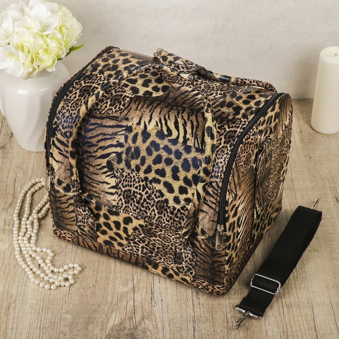 Шкатулка кожзам для косметики "Расцветка тигра и ягуара" 24х29,5х25 см