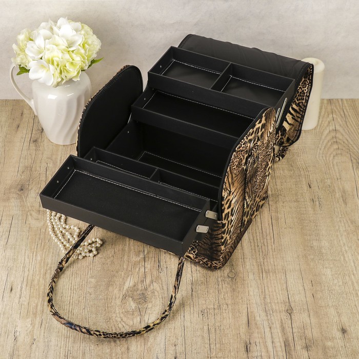 Шкатулка кожзам для косметики "Расцветка тигра и ягуара" 24х29,5х25 см