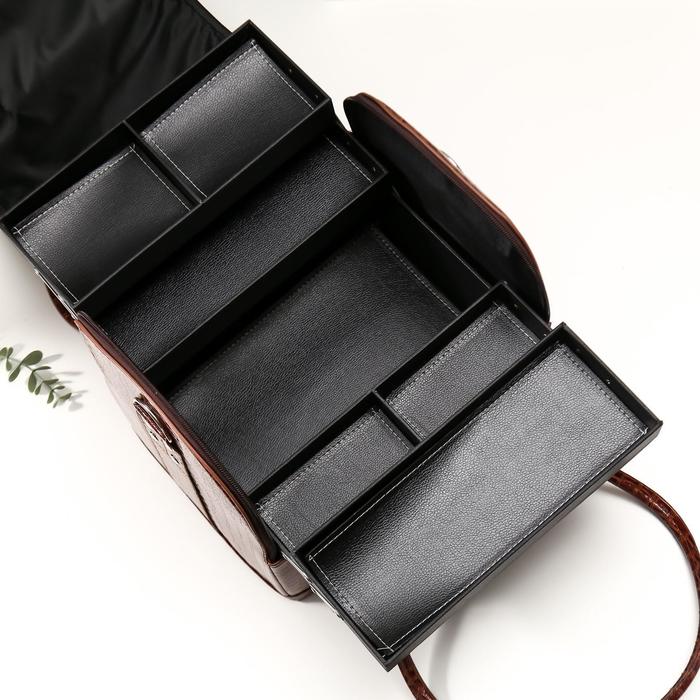 Шкатулка кожзам для косметики "Рептилия" кофейная глянец 24х29,5х25 см