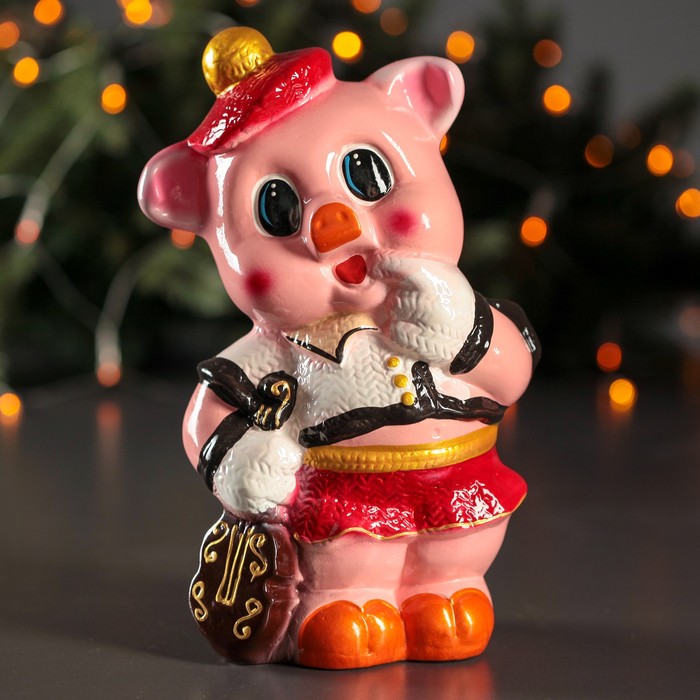 Копилка "Поросёнок музыкант" белая кофта, глянец