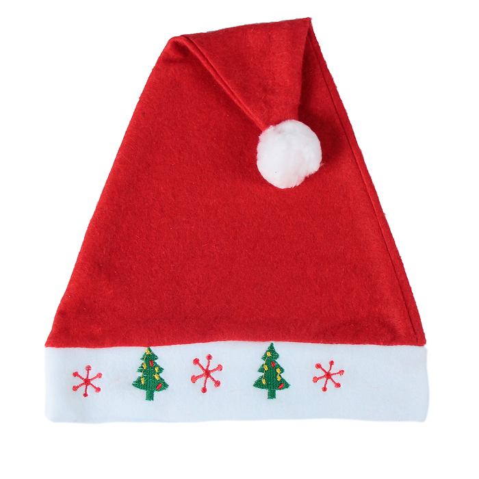 Колпак новогодний "Снежинки и ёлочки" красный 28*40 см