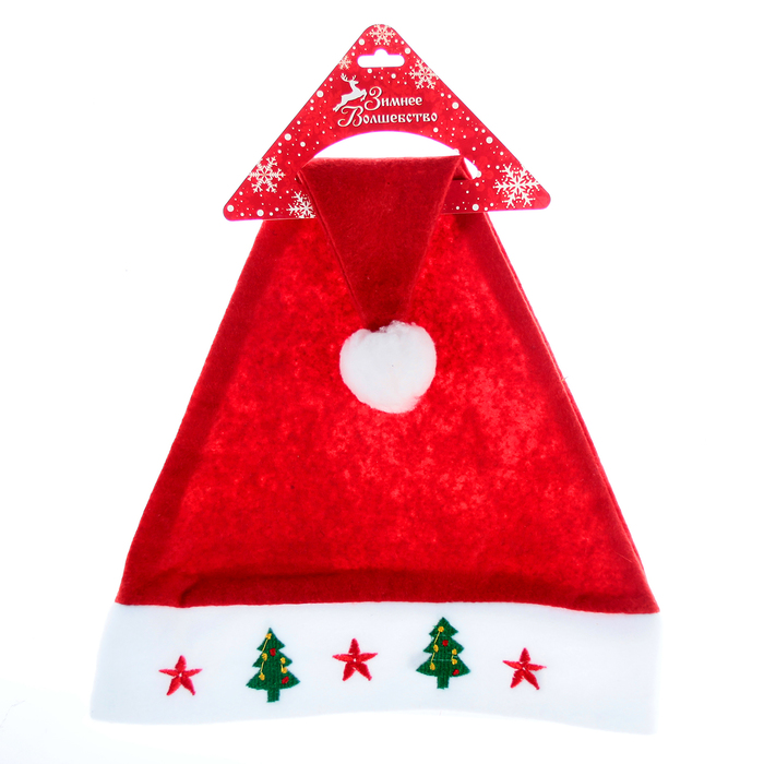 Колпак новогодний "Снежинки и звёздочки" красный 28*40 см