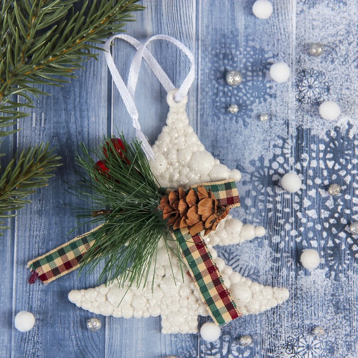 Украшение новогоднее "Рождественские ленточки" ёлочка 9*10 см
