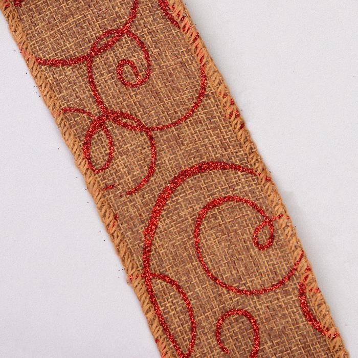 Лента холщовая "Узоры", 55мм, 4,6±1м, цвет красный/бежевый