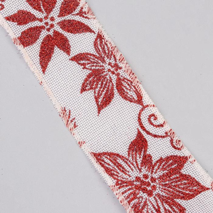 Лента холщовая "Цветы", 60мм, 4,6±1м, цвет красный/белый