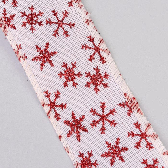 Лента холщовая "Снежинки", 60мм, 4,6±1м, цвет красный/белый