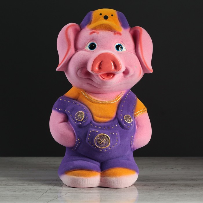 Копилка "Поросёнок в комбинезоне" флок, микс