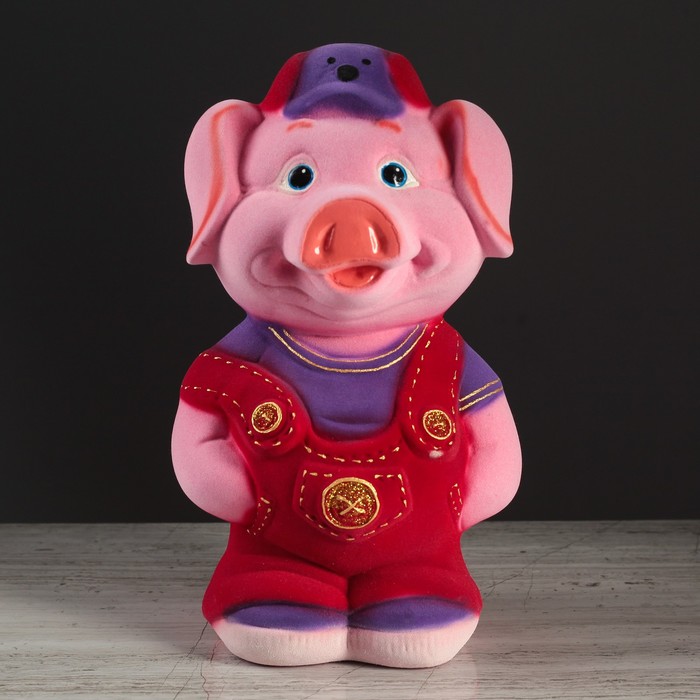 Копилка "Поросёнок в комбинезоне" флок, микс