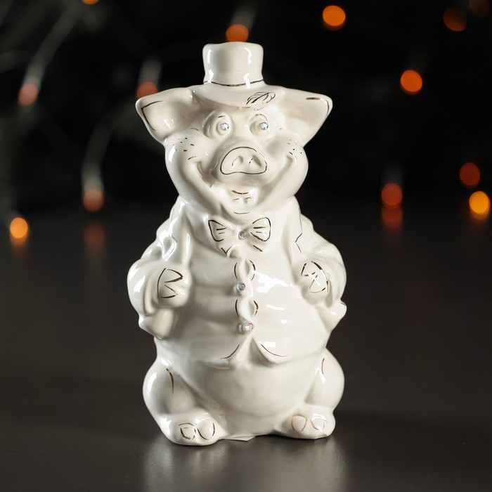 Копилка "Свинка кавалер" глазурь белый