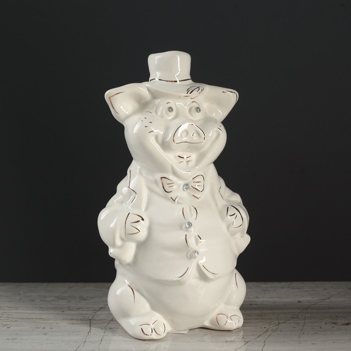 Копилка "Свинка кавалер" глазурь белый