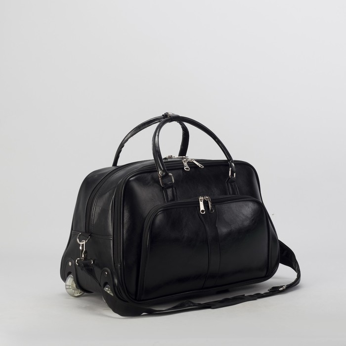 Сумка дорожная малая на колёсах, отдел на молнии, наружный карман, цвет чёрный