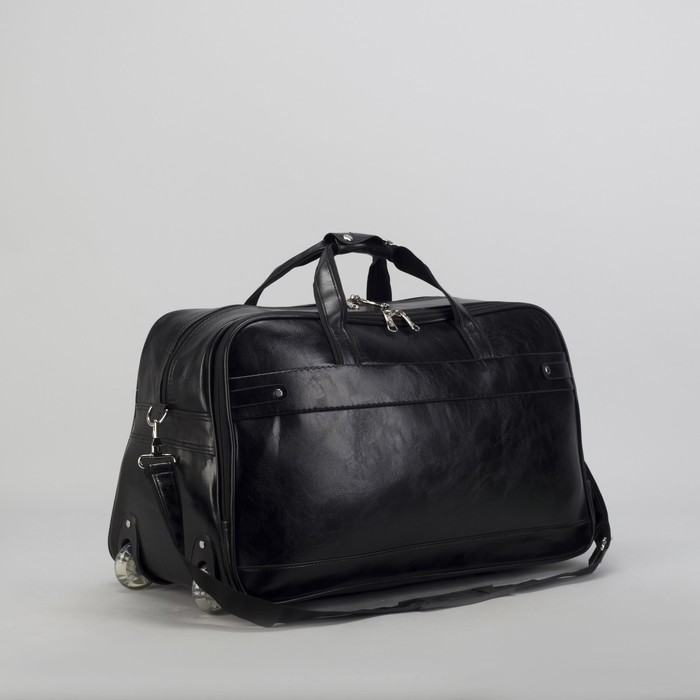 Сумка дорожная большая на колёсах, 2 отдела на молниях, цвет чёрный