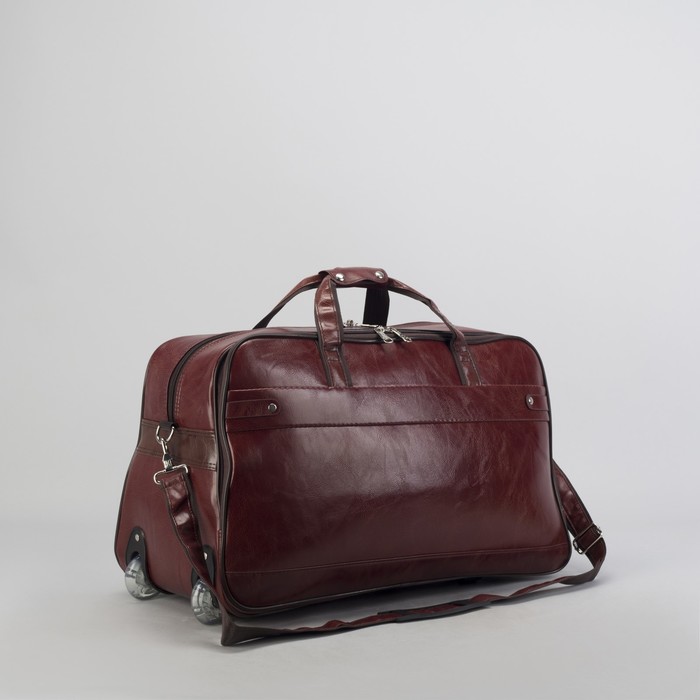 Сумка дорожная большая на колёсах, 2 отдела на молниях, цвет коричневый