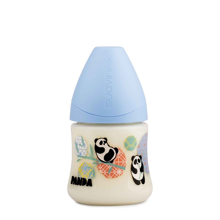 Бутылочка Suavinex 150мл., от 0-6 мес., с анатом. латексной соской,гол.панда , голубая