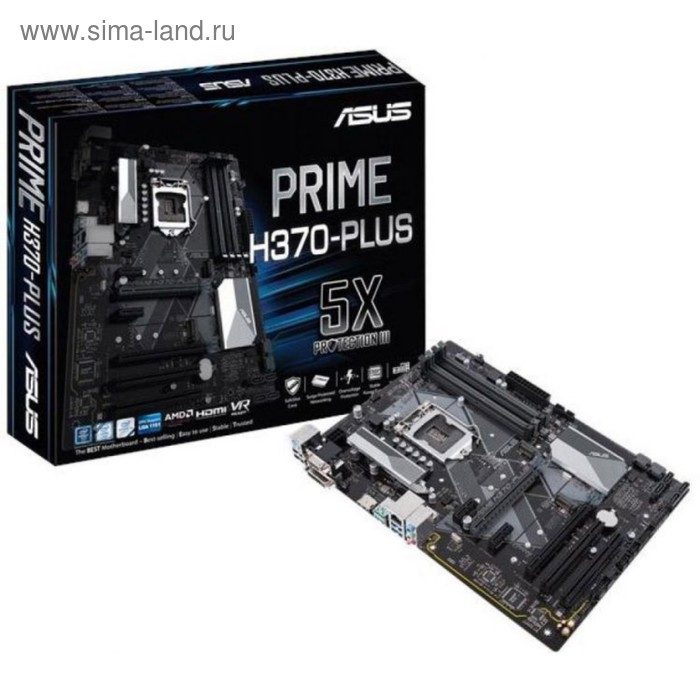 фото Материнская плата asus prime h370-plus, soc-1151v2, intel h370, 4xddr4, atx, ret