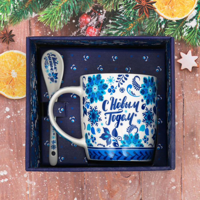 Кружка с ложкой "С Новым счастьем", 300 мл
