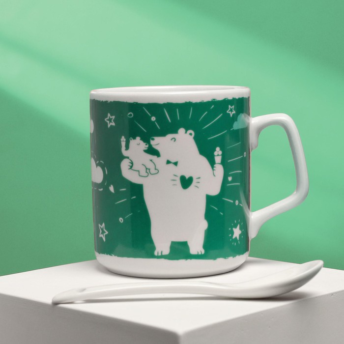 Кружка с ложкой "Дедушка, ты мой герой", 300 мл