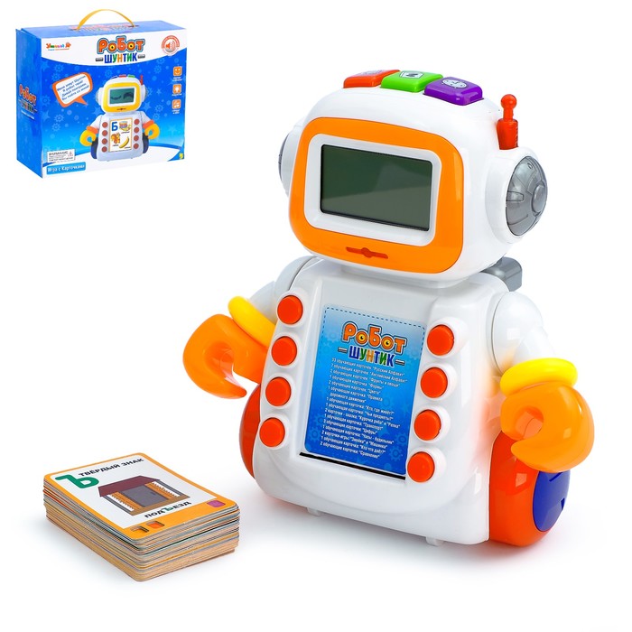 Робот интерактивный "Шутник", обучающие карточки, свет, звук