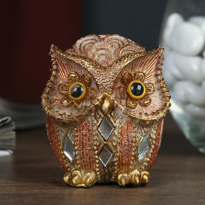 Сувенир полистоун "Совёнок в полосочку с зеркальными вставками" 6,5х5,5х4,5 см