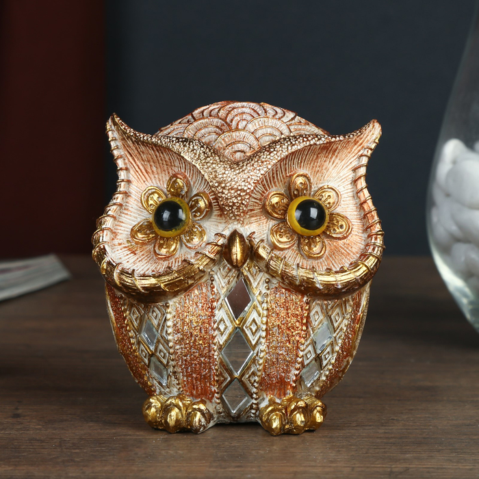 Сувенир полистоун "Совёнок в полосочку с зеркальными вставками" 10х8,5х7 см