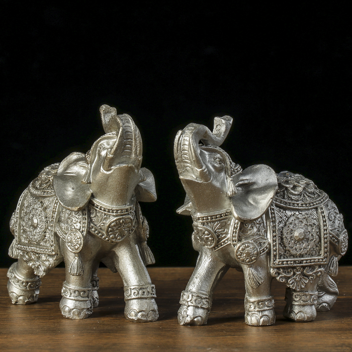 Сувенир полистоун "Серебряный слон с резной попоной" 9,5х9х5 см МИКС