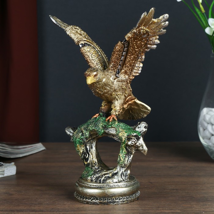 Сувенир полистоун "Орёл с золотыми крыльями на коряге" 19,5х13,5х9,5 см
