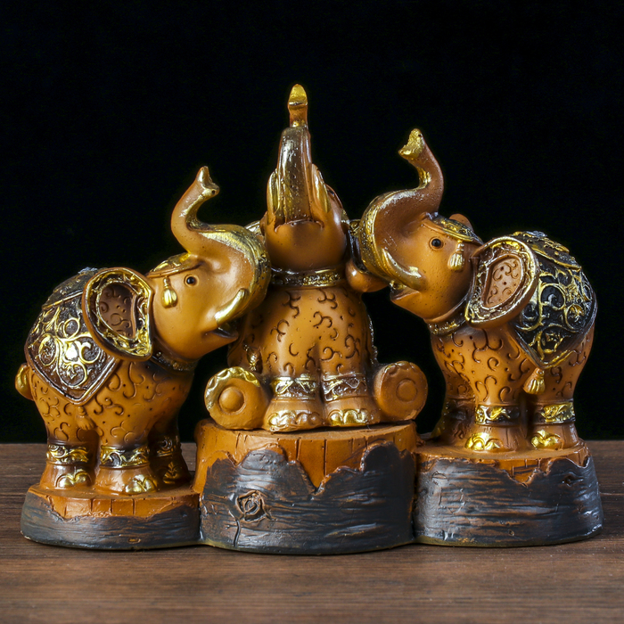 Сувенир полистоун "Три слонёнка с узорами на попоне" 13х18,5х7 см