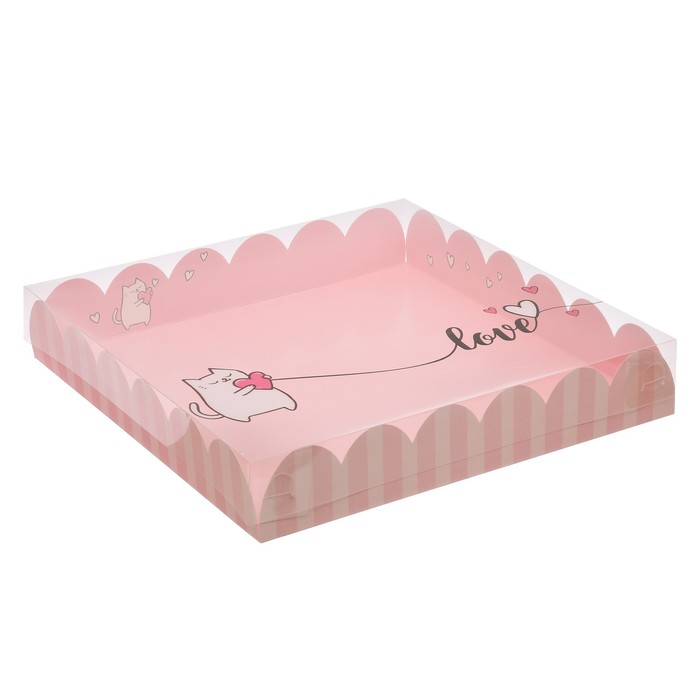 Коробка для кондитерских изделий с PVC крышкой «Котик», 35 х 35 х 6 см