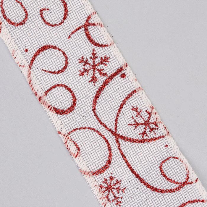 Лента холщовая "Узор", 55мм, 4,6±1м, цвет красный/белый