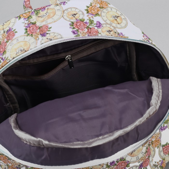 Рюкзак детский "Часы", отдел на молнии, 3 наружных кармана, цвет белый