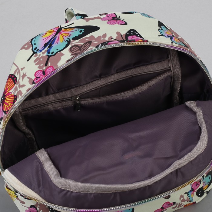 Рюкзак детский "Бабочки", отдел на молнии, 3 наружных кармана, цвет молочный