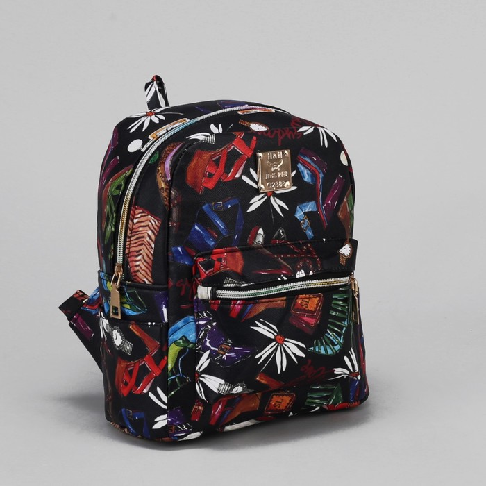 Рюкзак детский "Ромашки", отдел на молнии, 3 наружных кармана, цвет чёрный