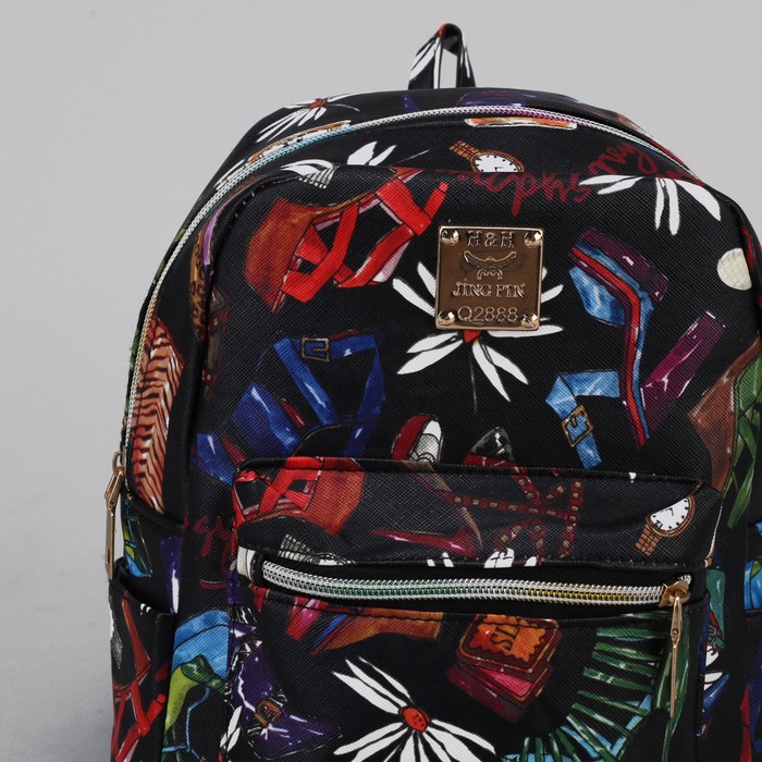 Рюкзак детский "Ромашки", отдел на молнии, 3 наружных кармана, цвет чёрный