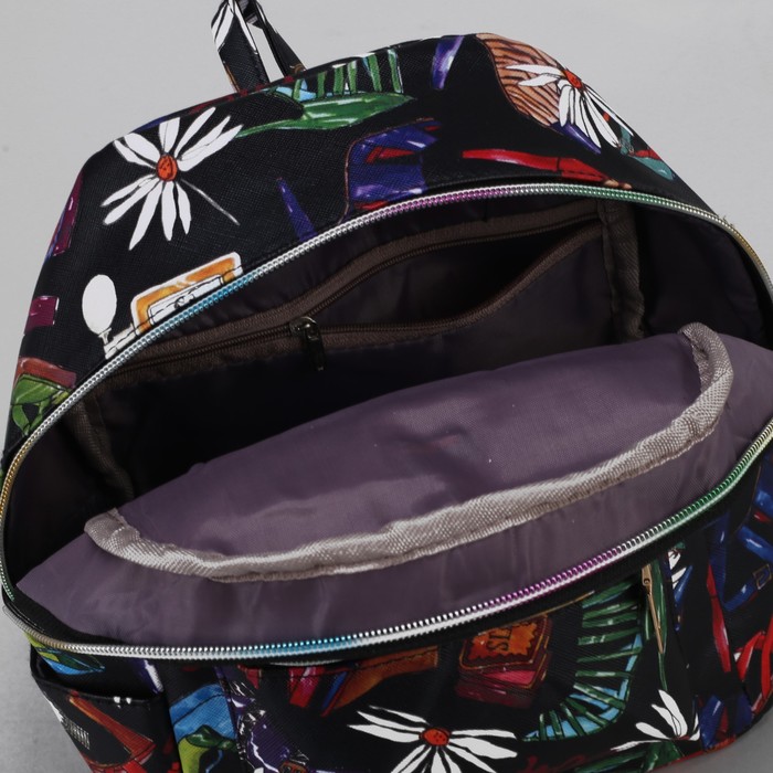 Рюкзак детский "Ромашки", отдел на молнии, 3 наружных кармана, цвет чёрный