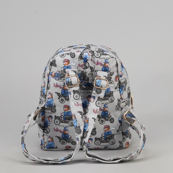 Рюкзак детский "Мишки на велосипеде", отдел на молнии, 3 наружных кармана, цвет серый