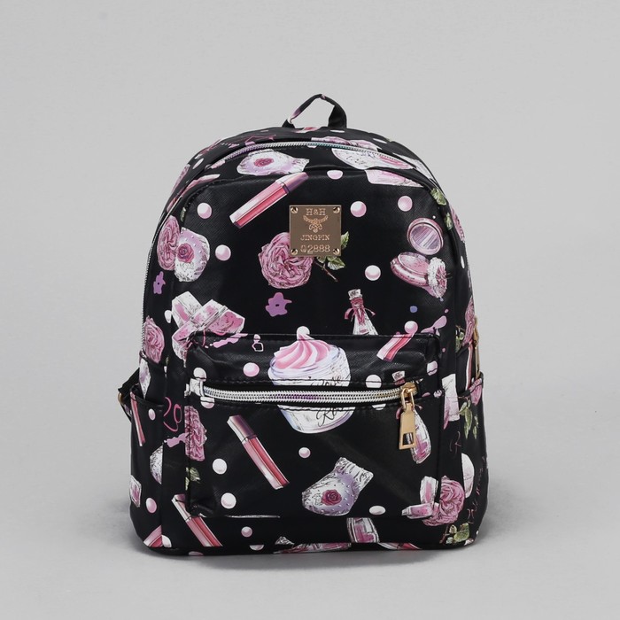 Рюкзак детский "Косметика", отдел на молнии, 3 наружных кармана, цвет чёрный