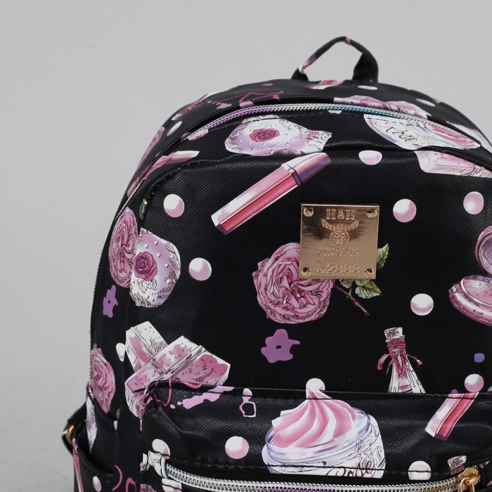 Рюкзак детский "Косметика", отдел на молнии, 3 наружных кармана, цвет чёрный