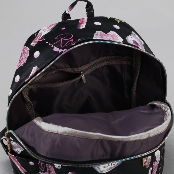 Рюкзак детский "Косметика", отдел на молнии, 3 наружных кармана, цвет чёрный